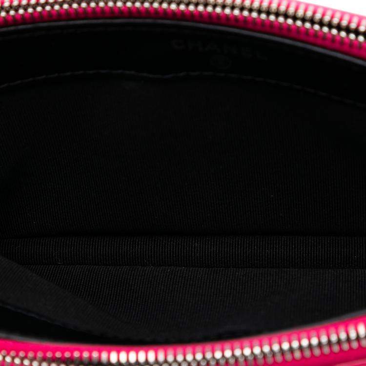 Pre Owned Chanel Black Pink Bicolor Patent Double Zip Wallet on Chain