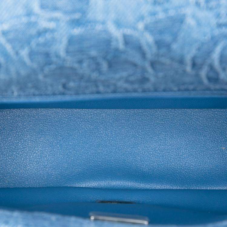 Pre Owned Chanel Blue Mini Quilted Denim Camellia Sweetheart Flap