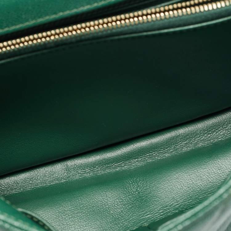 Pre Owned Chanel Coco Small Green Chevron Caviar Leather and Lizard Top Handle Bag