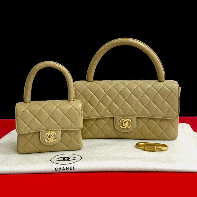 مملوكة مسبقًا Chanel Brown Lambskin Parent Child Kelly Set Top Handle Bag