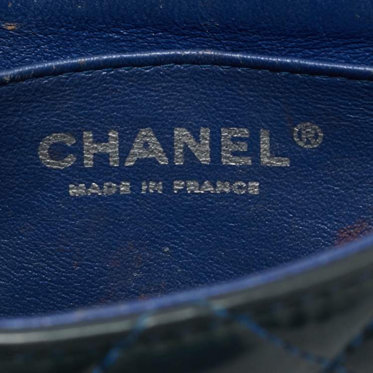 Pre Owned Chanel Square Classic Single Flap Mini Dark Teal Quilted Patent Leather Bag