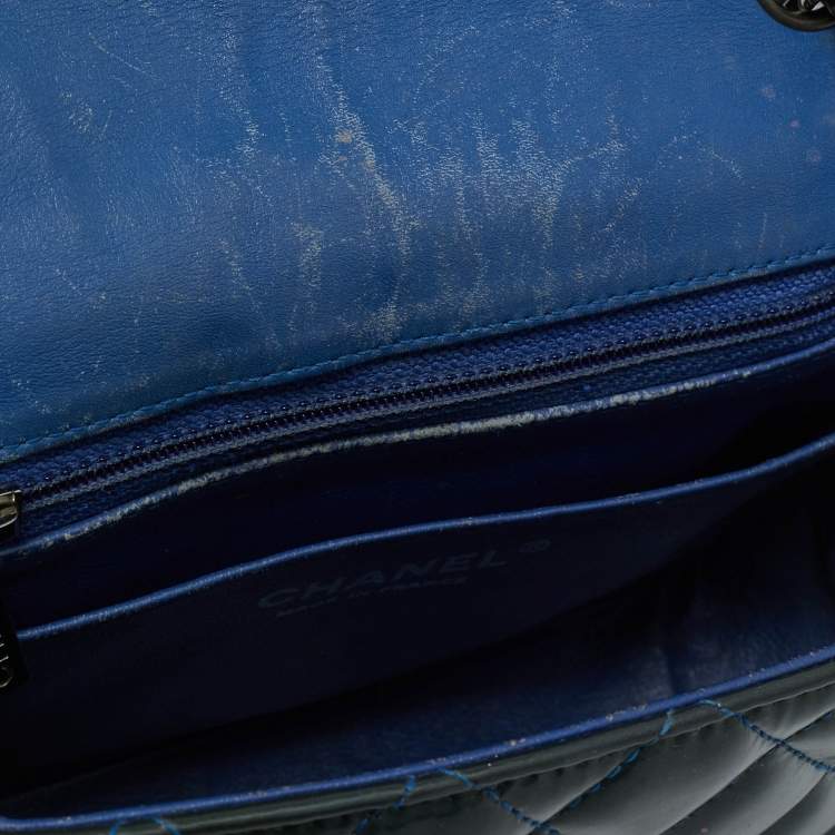 Pre Owned Chanel Square Classic Single Flap Mini Dark Teal Quilted Patent Leather Bag