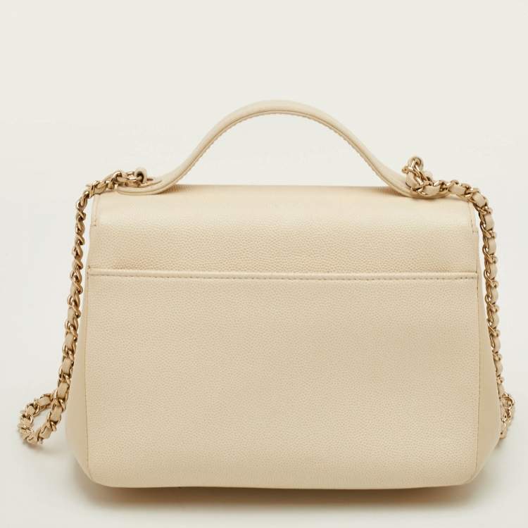 Pre Owned Chanel Business Affinity Small Cream Caviar Leather Flap Bag