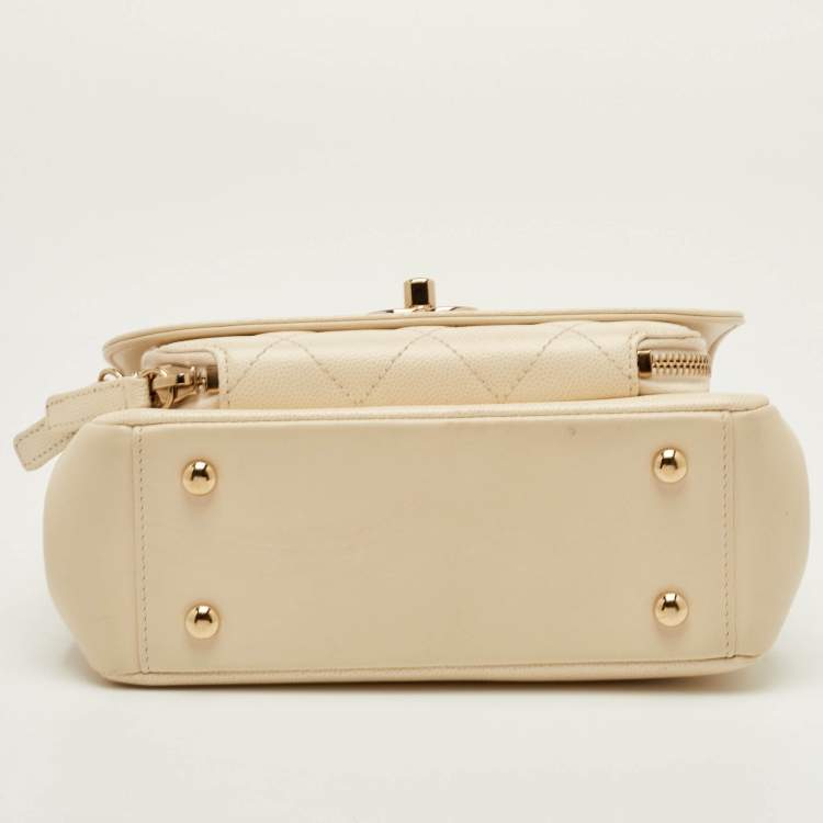 Pre Owned Chanel Business Affinity Small Cream Caviar Leather Flap Bag