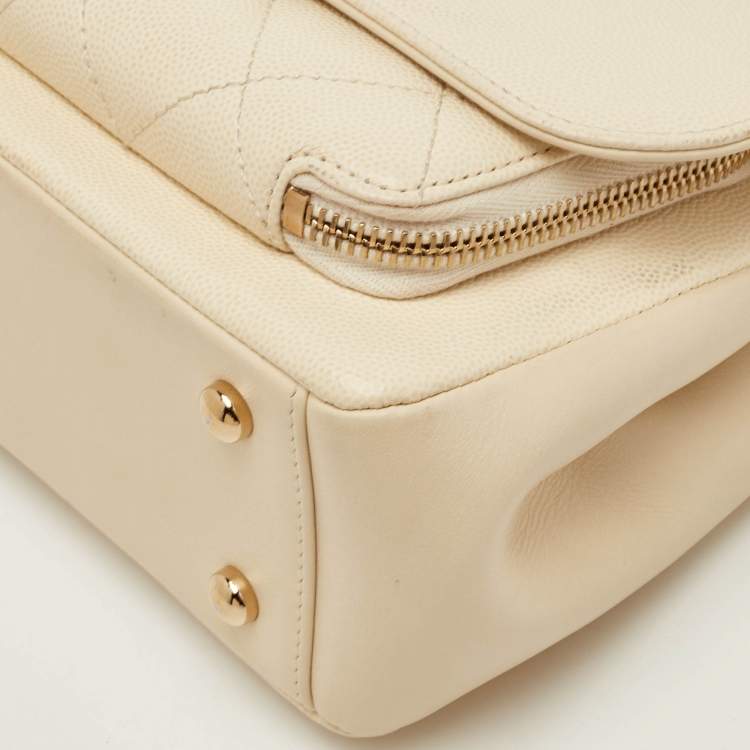 Pre Owned Chanel Business Affinity Small Cream Caviar Leather Flap Bag