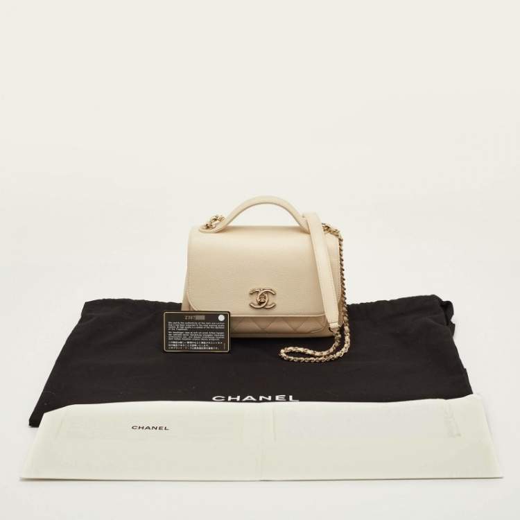 Pre Owned Chanel Business Affinity Small Cream Caviar Leather Flap Bag