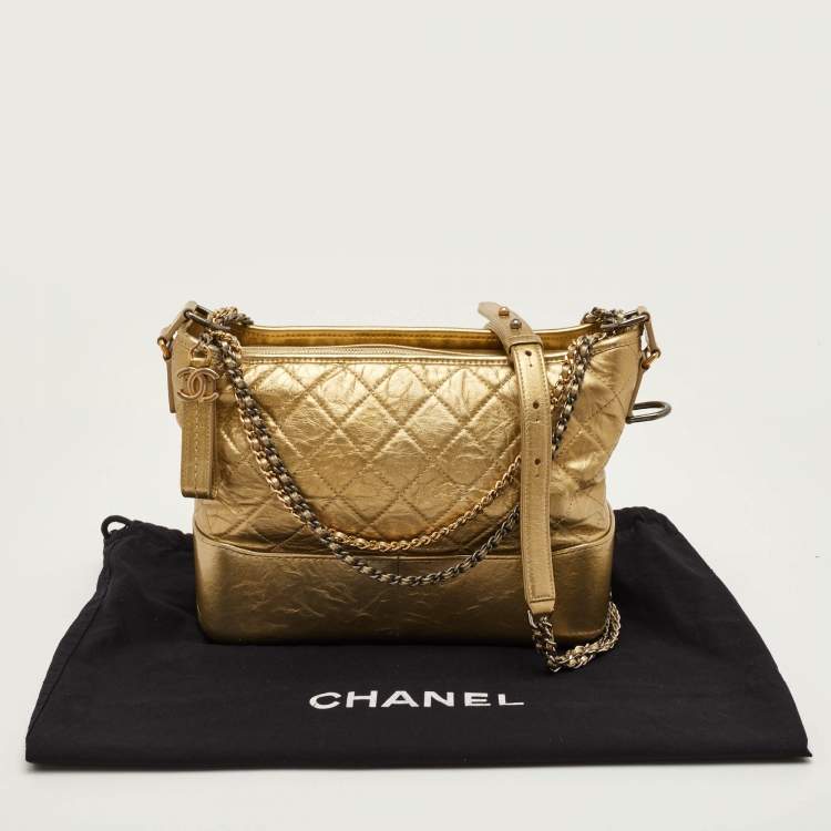 Pre Owned Chanel Gabrielle Large Metallic Gold Quilted Leather Shoulder Bag