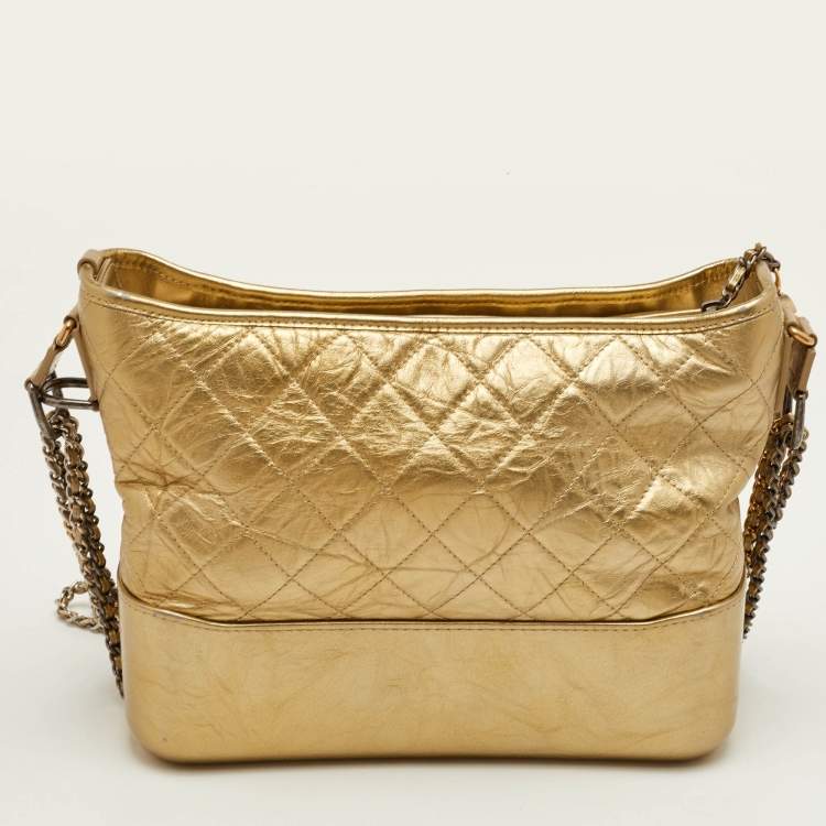 Pre Owned Chanel Gabrielle Large Metallic Gold Quilted Leather Shoulder Bag