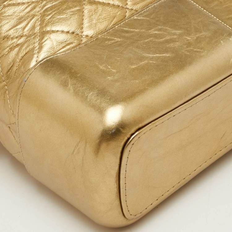 Pre Owned Chanel Gabrielle Large Metallic Gold Quilted Leather Shoulder Bag