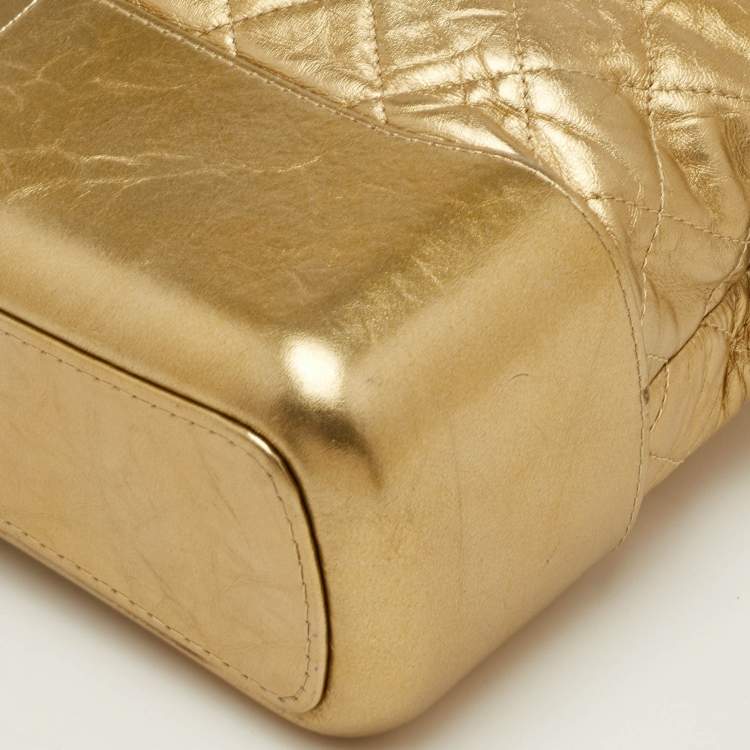 Pre Owned Chanel Gabrielle Large Metallic Gold Quilted Leather Shoulder Bag