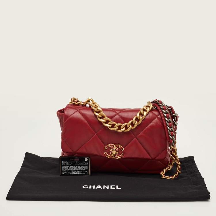 Pre Owned Chanel 19 Large Red Quilted Leather Flap Bag