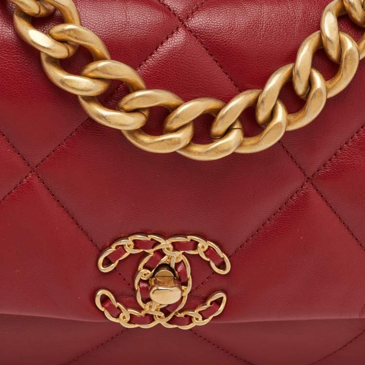 Pre Owned Chanel 19 Large Red Quilted Leather Flap Bag