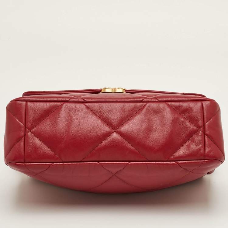 Pre Owned Chanel 19 Large Red Quilted Leather Flap Bag