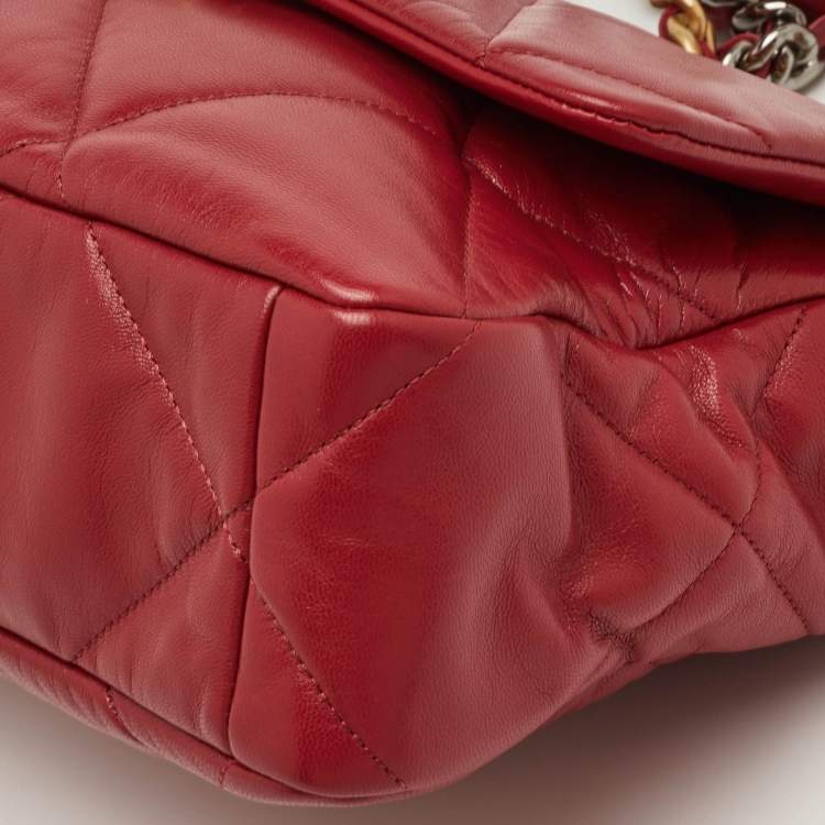 Pre Owned Chanel 19 Large Red Quilted Leather Flap Bag