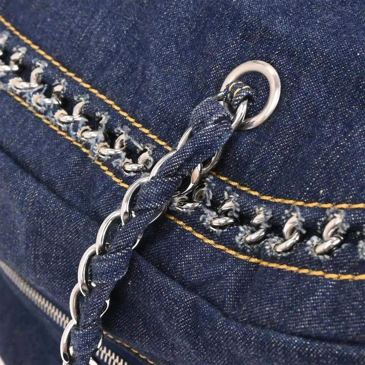 Pre Owned Chanel Navy Denim Luxury Line Bowling Bag Handbag