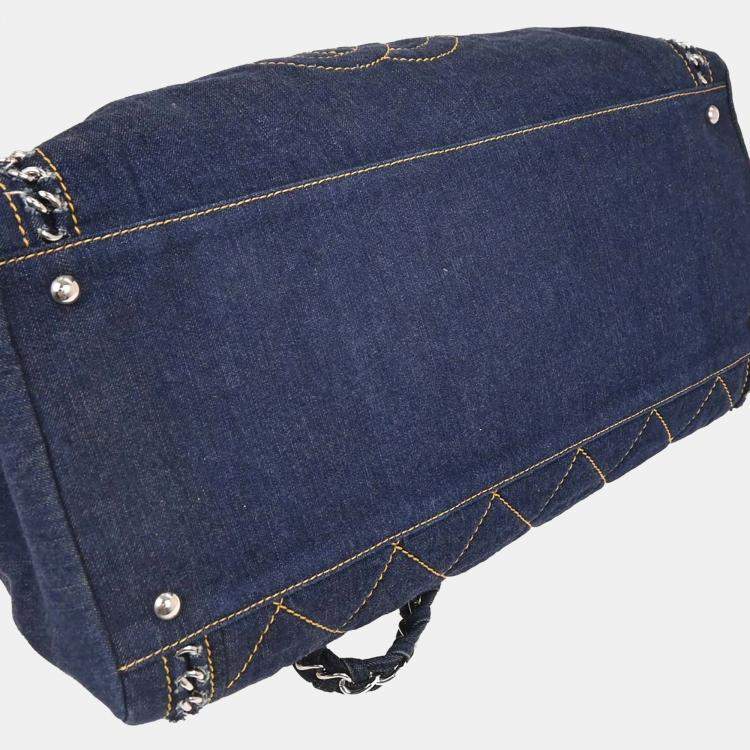 Pre Owned Chanel Navy Denim Luxury Line Bowling Bag Handbag