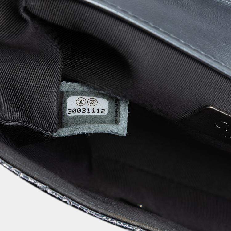 Pre Owned Chanel Silver Mini Quilted Metallic Calfskin Ring Top Handle Flap