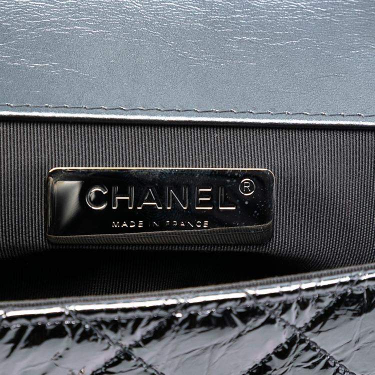 Pre Owned Chanel Silver Mini Quilted Metallic Calfskin Ring Top Handle Flap