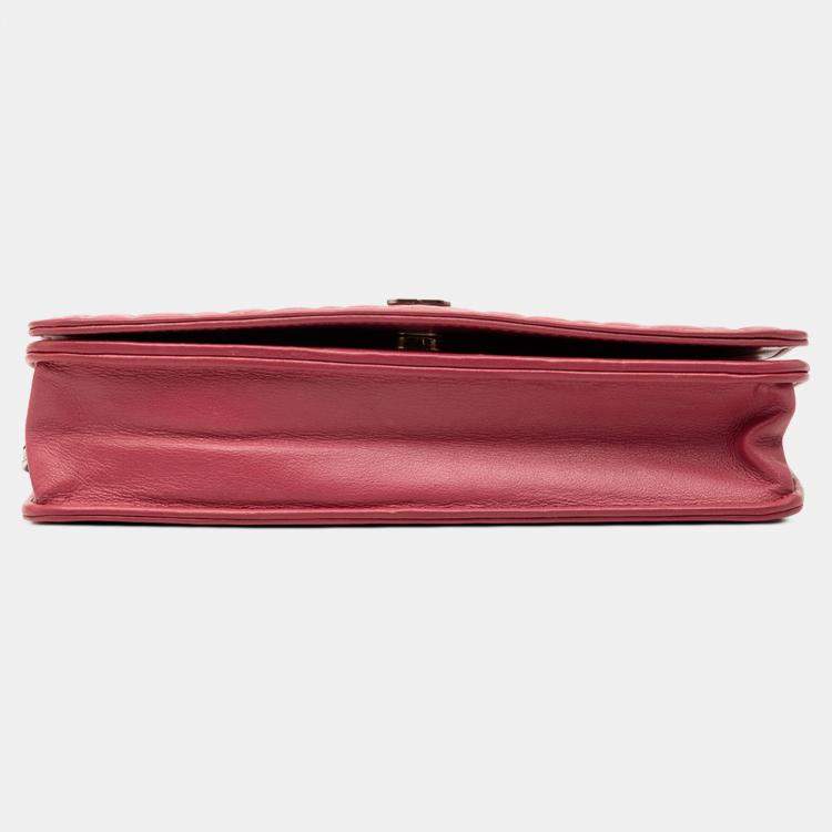 Pre Owned Chanel Pink CC Embossed Lambskin Camellia Wallet On Chain