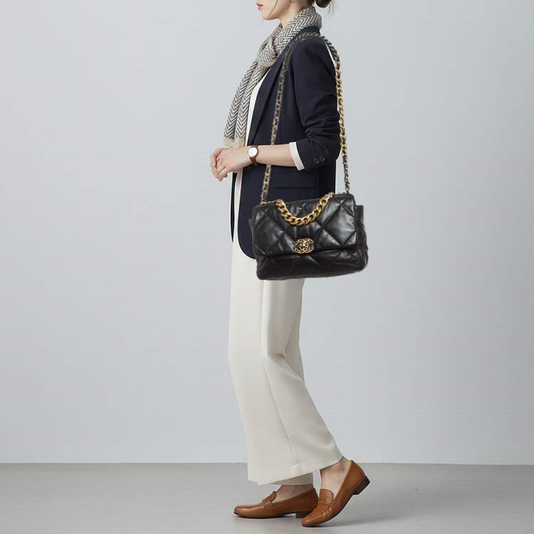 Pre Owned Chanel 19 Large Black Quilted Leather Flap Bag