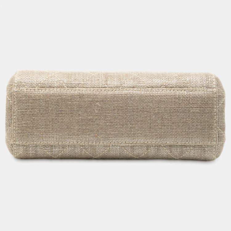 Pre Owned Chanel Brown Mini CC Stitched Linen Chain Tote