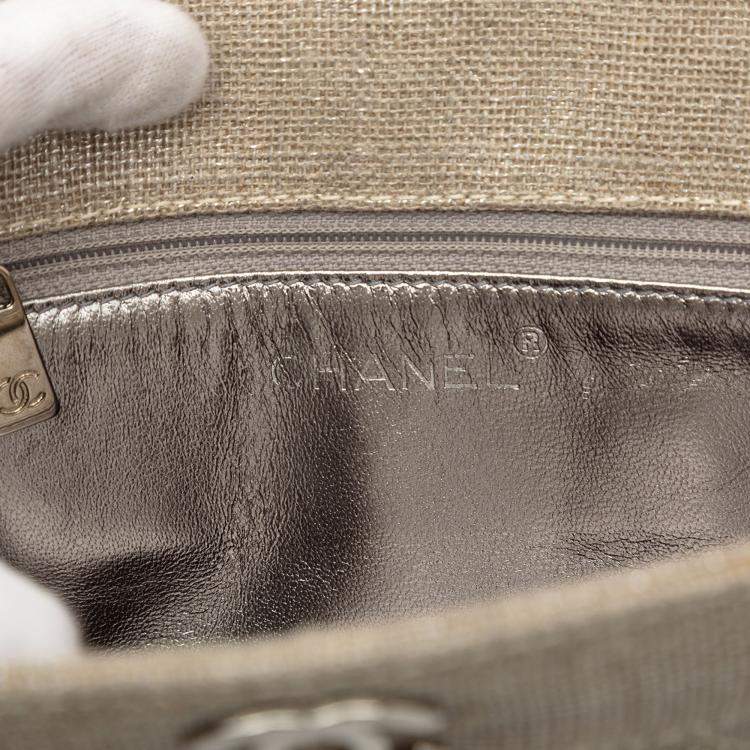 Pre Owned Chanel Brown Mini CC Stitched Linen Chain Tote