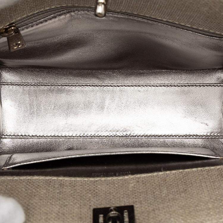 Pre Owned Chanel Brown Mini CC Stitched Linen Chain Tote