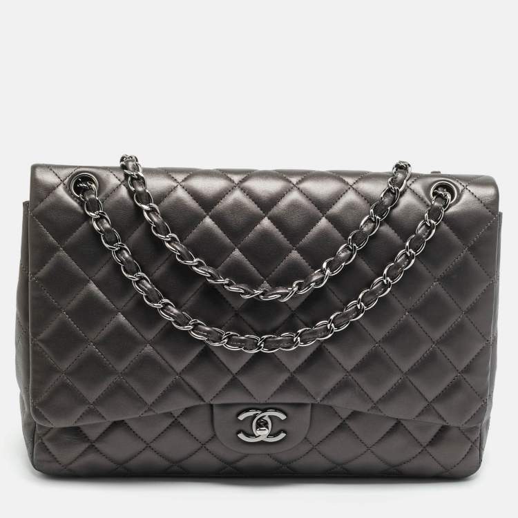 Pre Owned Chanel Classic Single Maxi Metallic Quilted Leather Flap Bag