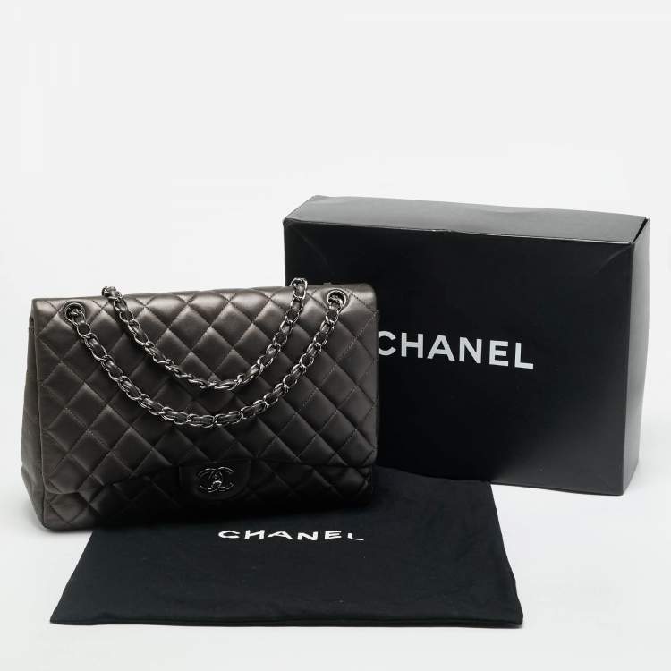 Pre Owned Chanel Classic Single Maxi Metallic Quilted Leather Flap Bag