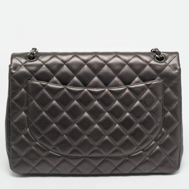 Pre Owned Chanel Classic Single Maxi Metallic Quilted Leather Flap Bag
