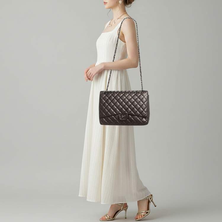 Pre Owned Chanel Classic Single Maxi Metallic Quilted Leather Flap Bag