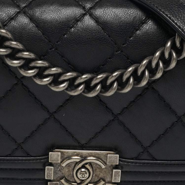 Pre Owned Chanel Boy Medium Black Quilted Leather Flap Bag
