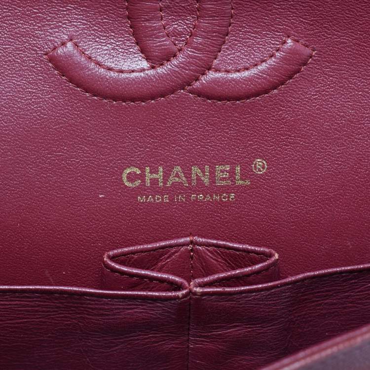 Pre Owned Chanel Classic Double Flap Medium Dark Red Quilted Caviar Leather Shoulder Bag