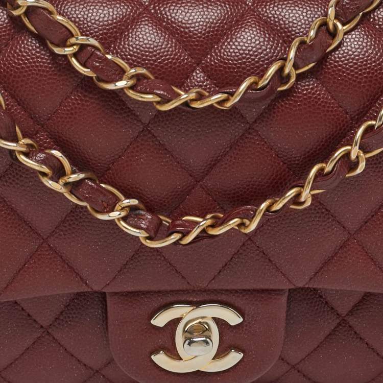 Pre Owned Chanel Classic Double Flap Medium Dark Red Quilted Caviar Leather Shoulder Bag