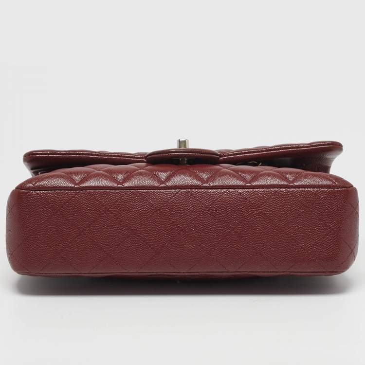 Pre Owned Chanel Classic Double Flap Medium Dark Red Quilted Caviar Leather Shoulder Bag