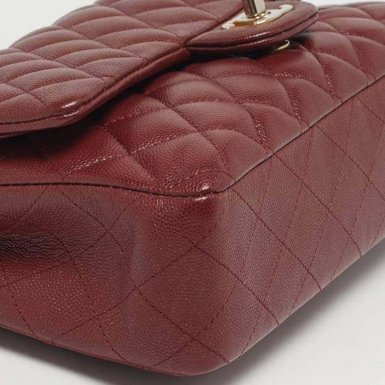Pre Owned Chanel Classic Double Flap Medium Dark Red Quilted Caviar Leather Shoulder Bag