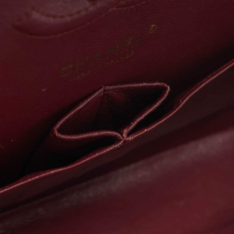 Pre Owned Chanel Classic Double Flap Medium Dark Red Quilted Caviar Leather Shoulder Bag