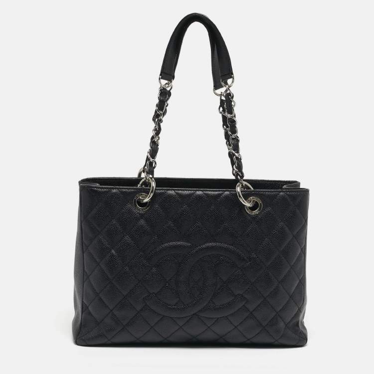 Pre Owned Chanel GST Black Quilted Caviar Leather Shopper Tote