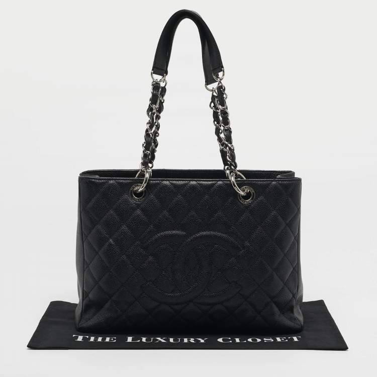 Pre Owned Chanel GST Black Quilted Caviar Leather Shopper Tote