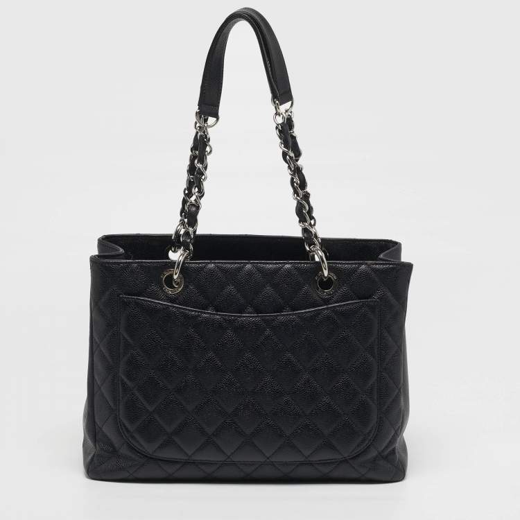 Pre Owned Chanel GST Black Quilted Caviar Leather Shopper Tote