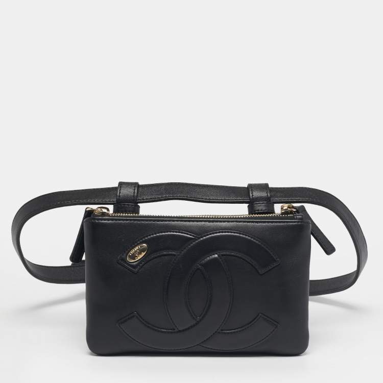 مملوكة مسبقًا Chanel CC Mania Double Zip Black Leather Waist Belt Bag