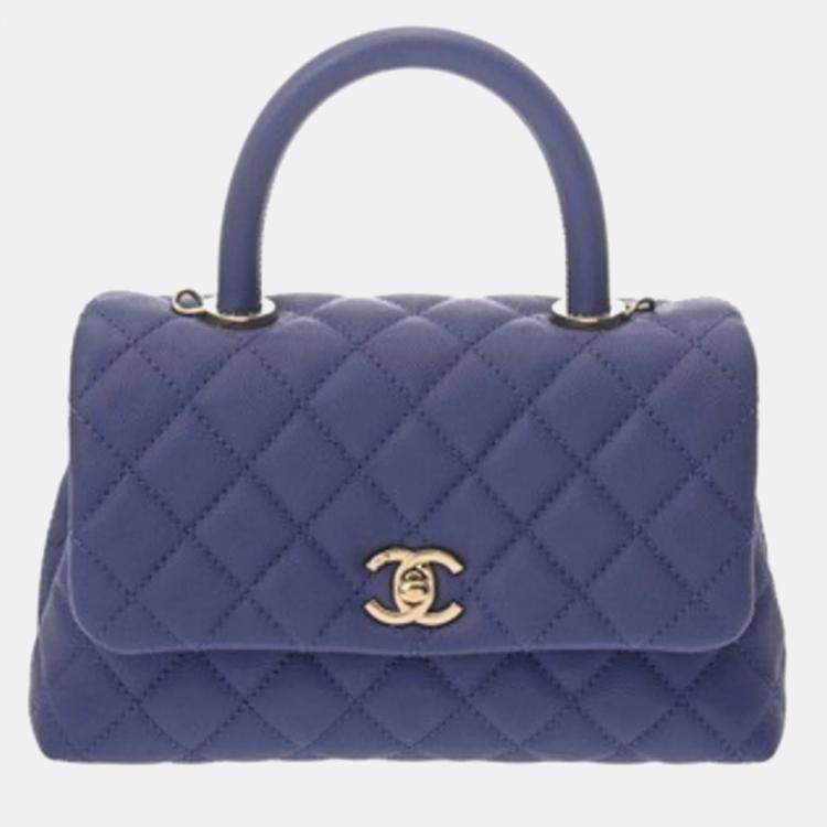 مملوكة مسبقًا Chanel Matelasse Top Handle Mini Flap Bag Xxs 2-Way Chain Shoulder Purple Caviar Skin Handbag