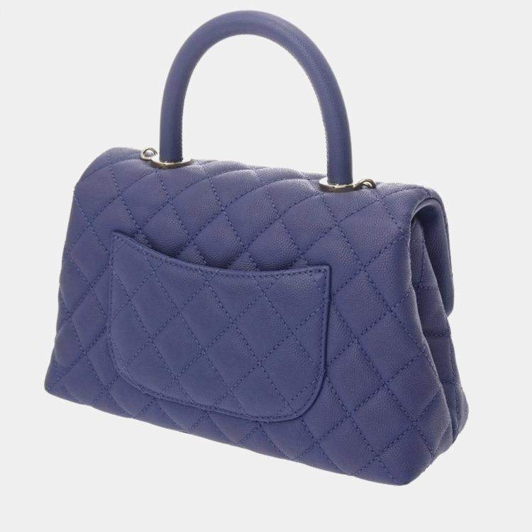 مملوكة مسبقًا Chanel Matelasse Top Handle Mini Flap Bag Xxs 2-Way Chain Shoulder Purple Caviar Skin Handbag