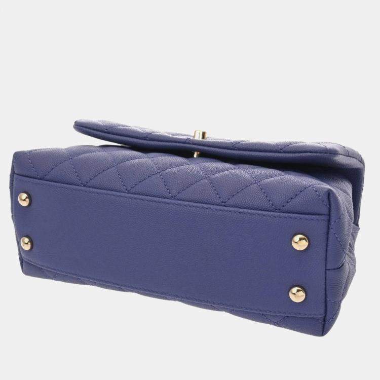 مملوكة مسبقًا Chanel Matelasse Top Handle Mini Flap Bag Xxs 2-Way Chain Shoulder Purple Caviar Skin Handbag