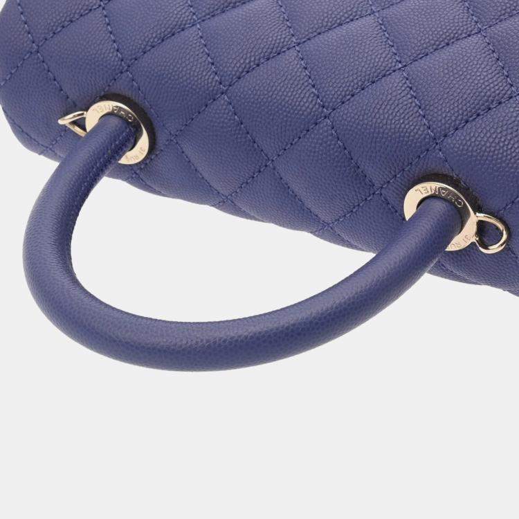 مملوكة مسبقًا Chanel Matelasse Top Handle Mini Flap Bag Xxs 2-Way Chain Shoulder Purple Caviar Skin Handbag