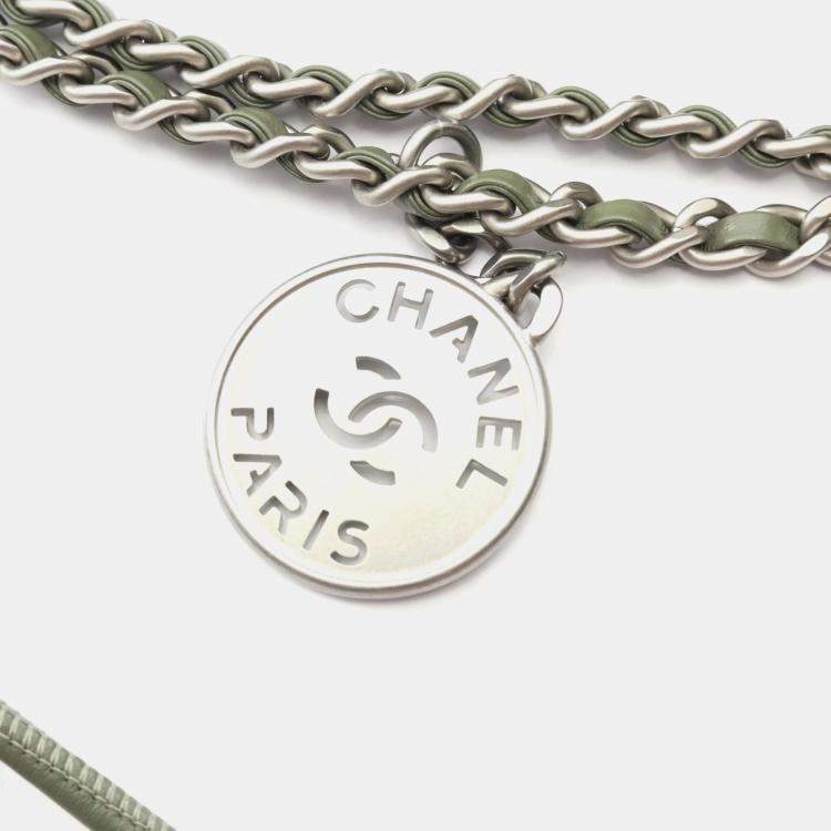 Pre Owned Chanel 22 Mini Shoulder Bag Leather Khaki