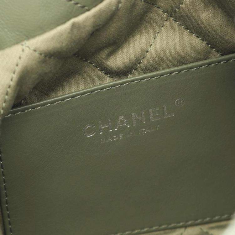 Pre Owned Chanel 22 Mini Shoulder Bag Leather Khaki