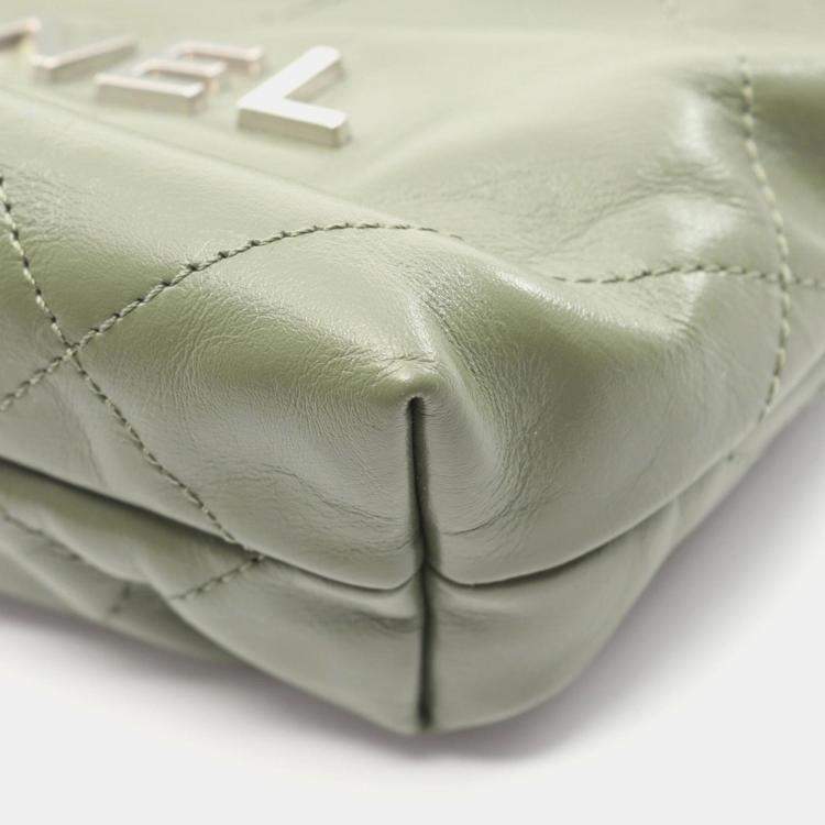 Pre Owned Chanel 22 Mini Shoulder Bag Leather Khaki