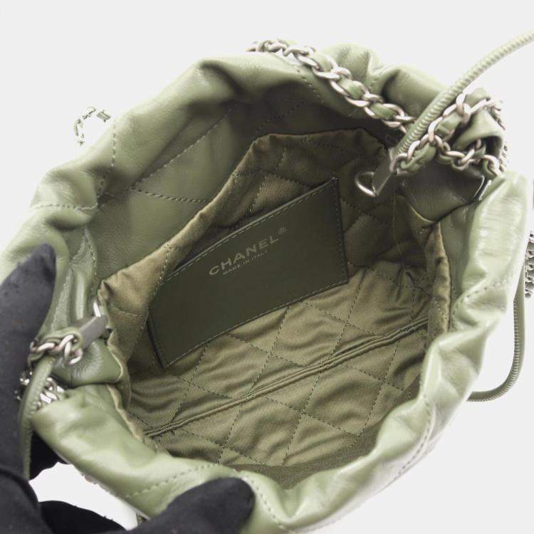 Pre Owned Chanel 22 Mini Shoulder Bag Leather Khaki