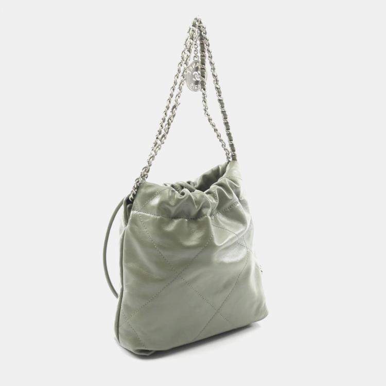 Pre Owned Chanel 22 Mini Shoulder Bag Leather Khaki
